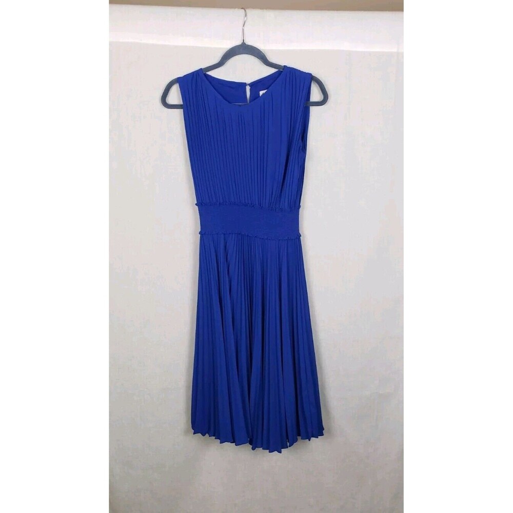 Nanette Lepore Dress Pleated Sleeveless 6 Smocked Waist Midi Royal‎ Blue Lined